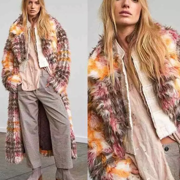NWT We Free People Cardi Faux FurPlaid Coat Large We the Free - Picture 3 of 8